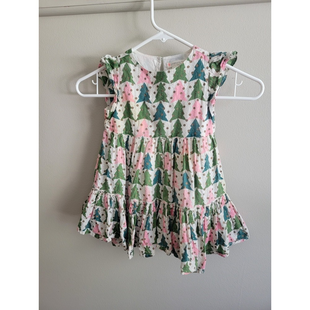 Crew Cuts Sz 2 Girls Tree Dress Lined Preppy Classic Summer Party Pink Green GUC